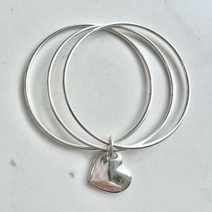 Tiffany & Co. Sterling Silver Trio Triple Bangle Bracelet with Heart Charm